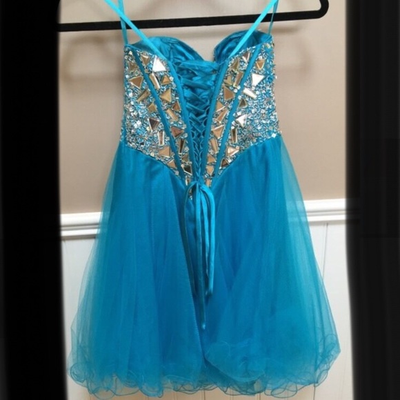 Night Moves - turquoise & silver strapless formal dress, size 0 - Picture 3 of 14